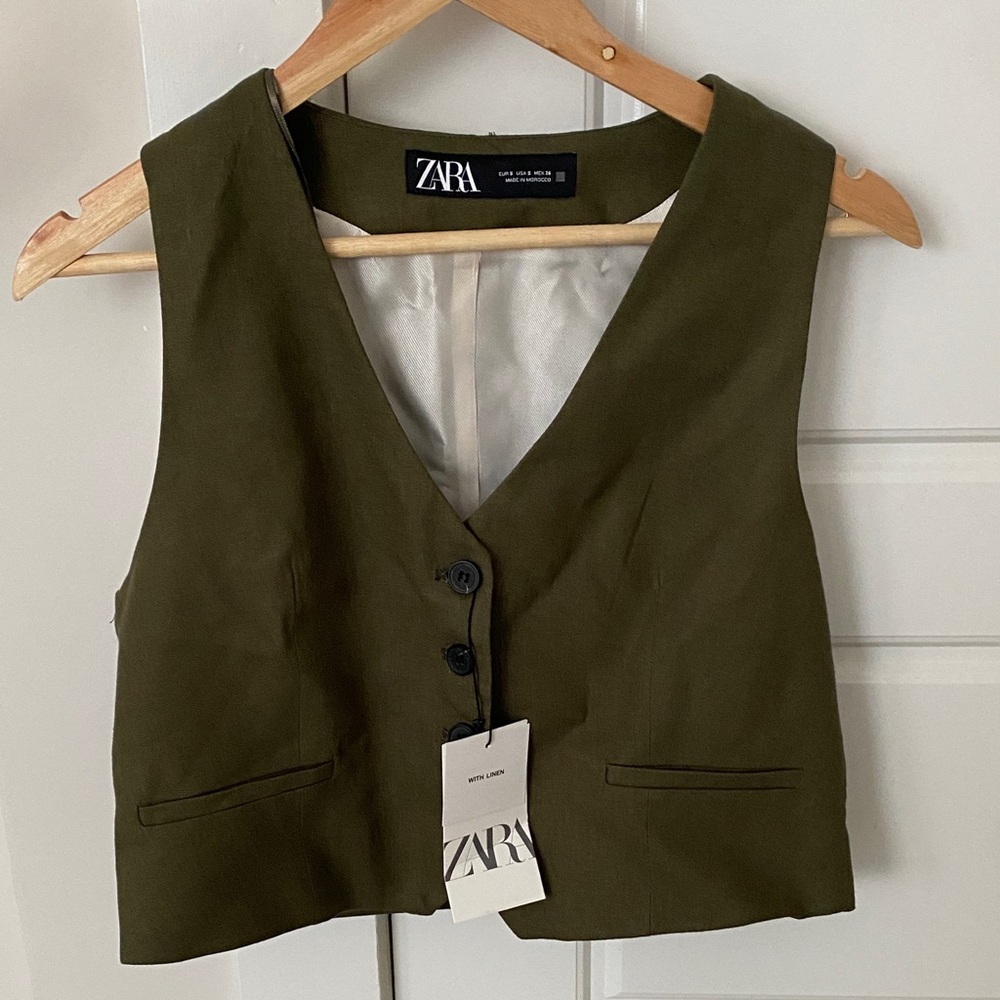 Zara Khaki Green Women's Buttoned Vest size S NWT